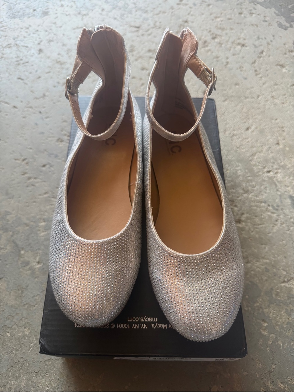 “New” INC Sparkling Silver Ankle-Strap Ballet Flats size3